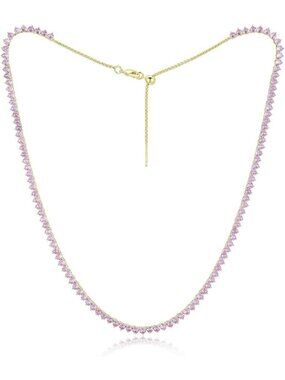 14K Gold Plated No-Flip 3mm Round CZ Tennis Necklace - Elegant Pink Jewelry